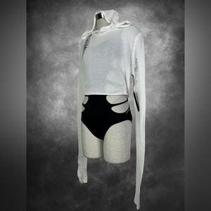 Widow by Lip Service Distressed Oversized Crop White Hooded Sweater M